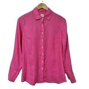 J. Crew Linen Button Up Long Sleeve Top Size 0 Hot Pink Coastal Beachy Women's